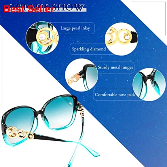 Oversized Square Frame Sunglasses Polarized UV Protection Pearl Accents main image 6